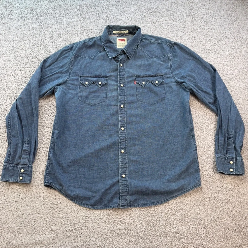 Levi's Mens XL Blue Denim Western Pearl Snap Shirt Modern Fit